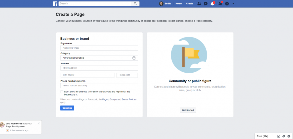 Creating Facebook Page
