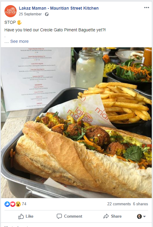 CTA- restaurant facebook post ideas