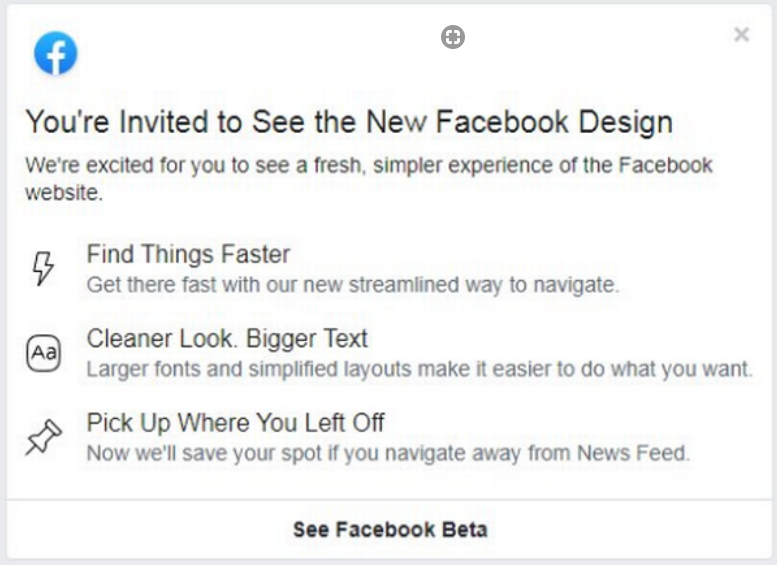 New facebook beta