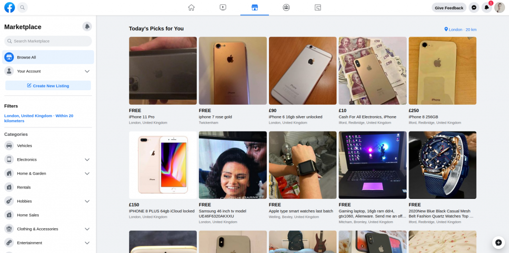 New facebook interface marketplace