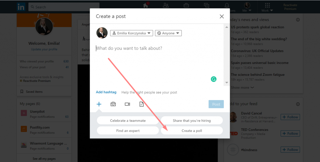 creating a linkedin poll 1