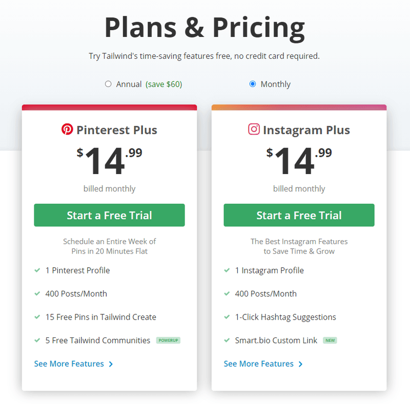 Tailwind plans and pricing