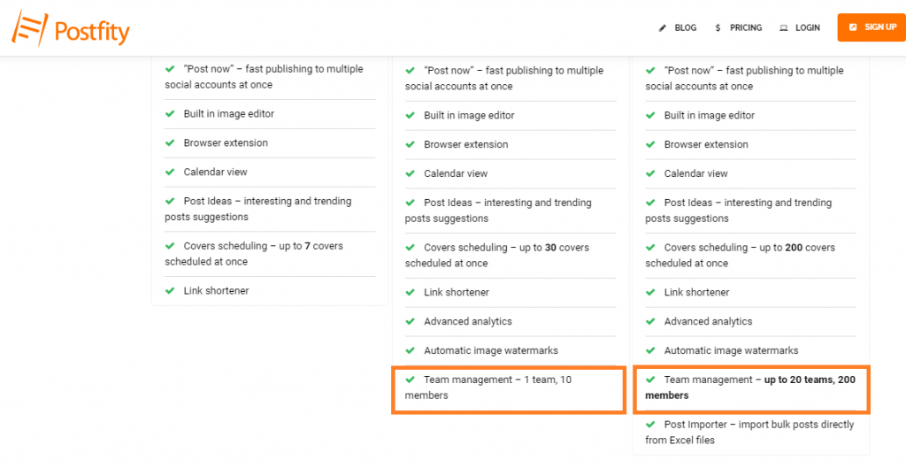 postfity team functionality