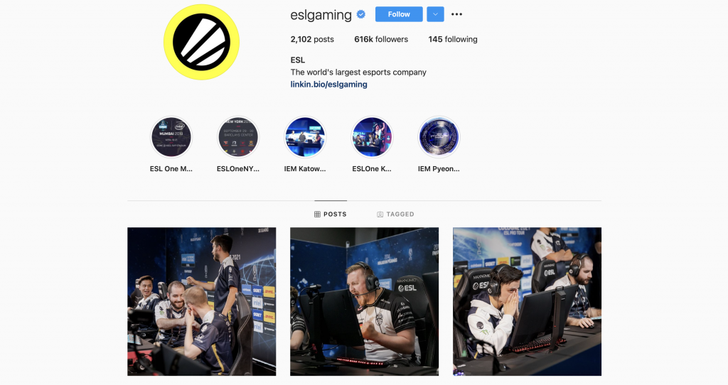 ESL gaming company's Instagram posts