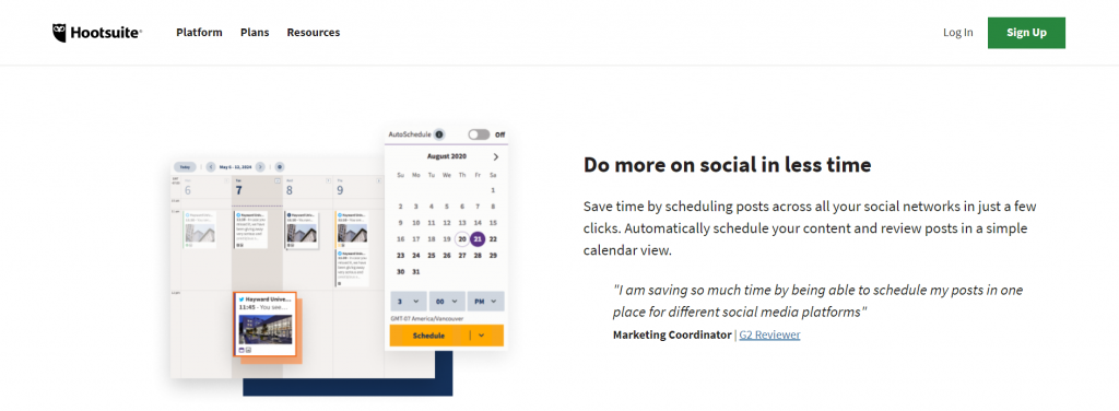 Hootsuite for Instagram: calendar view