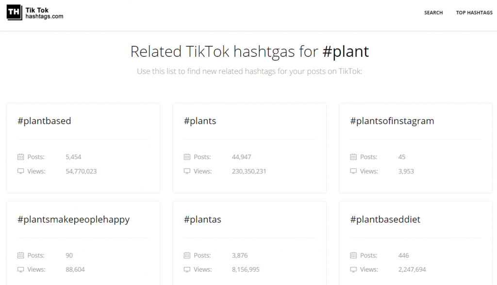 Related hashtags for TikTok from tiktokhashtags.com