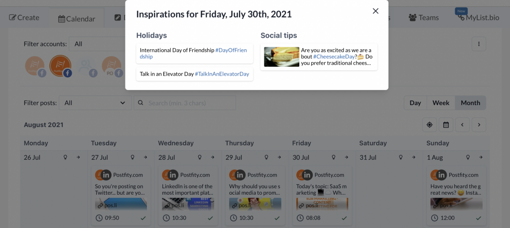 Social Tips Calendar and Holidays calendar