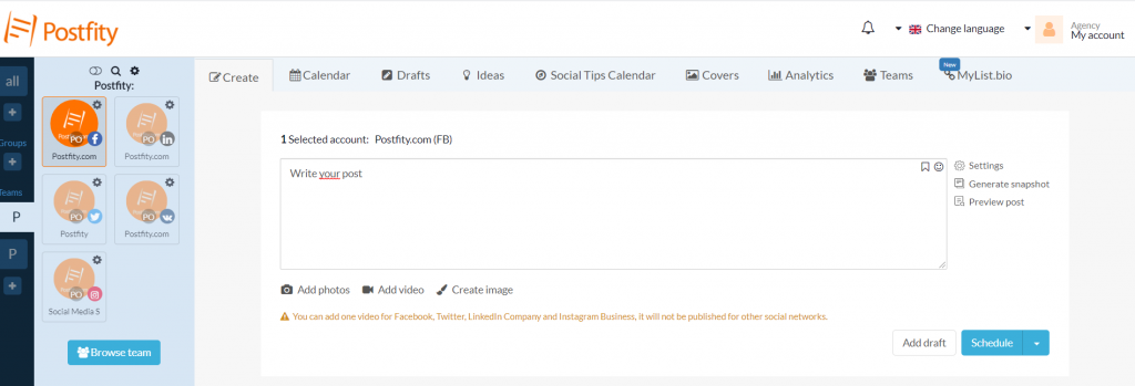 How to schedule a post on Facebook in Postfity