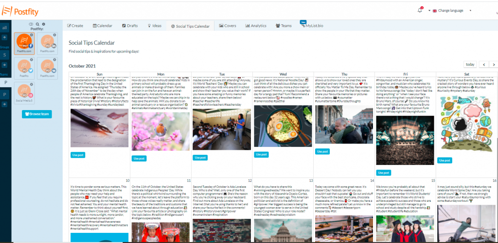 Social Tips Calendar for October by Postfity