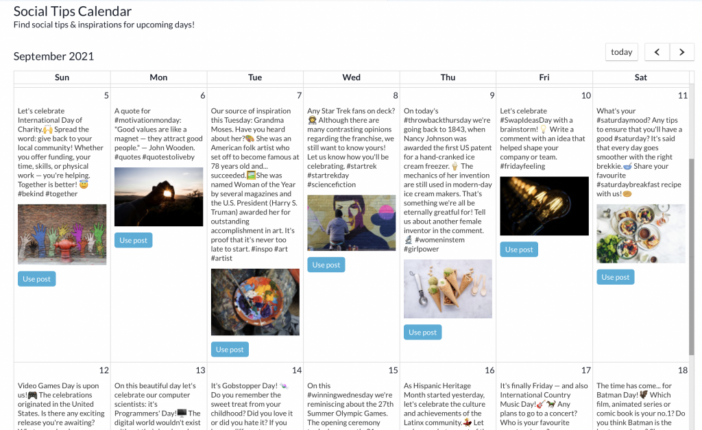 What to post on LinkedIn - Postfity's Social Tips Calendar