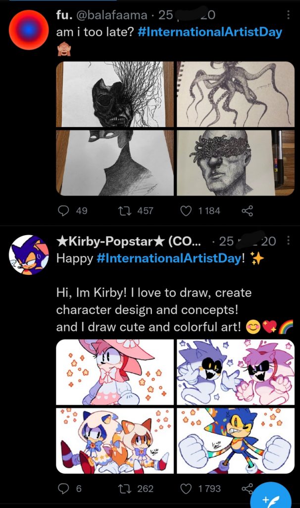 Twitter screen from the International Artist Day hashtag thread