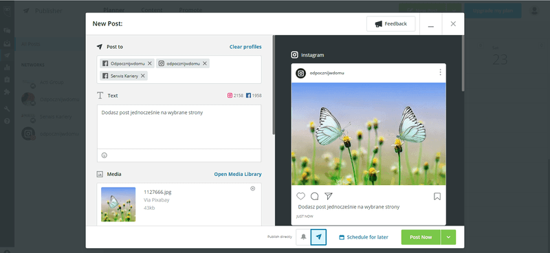 Scheduling an Instagram post with Hootsuite