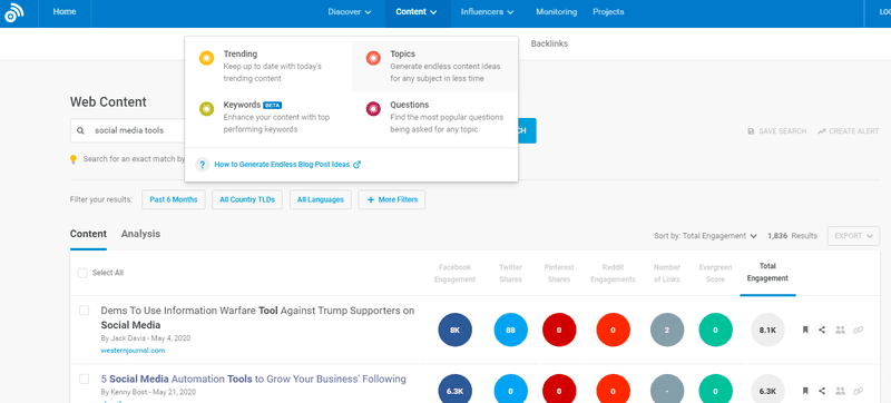 Marketing app for businesses: BuzzSumo