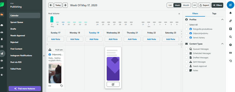 Sprout Social's calendar view