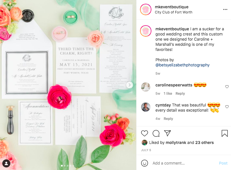 Professional wedding hashtag writer's post