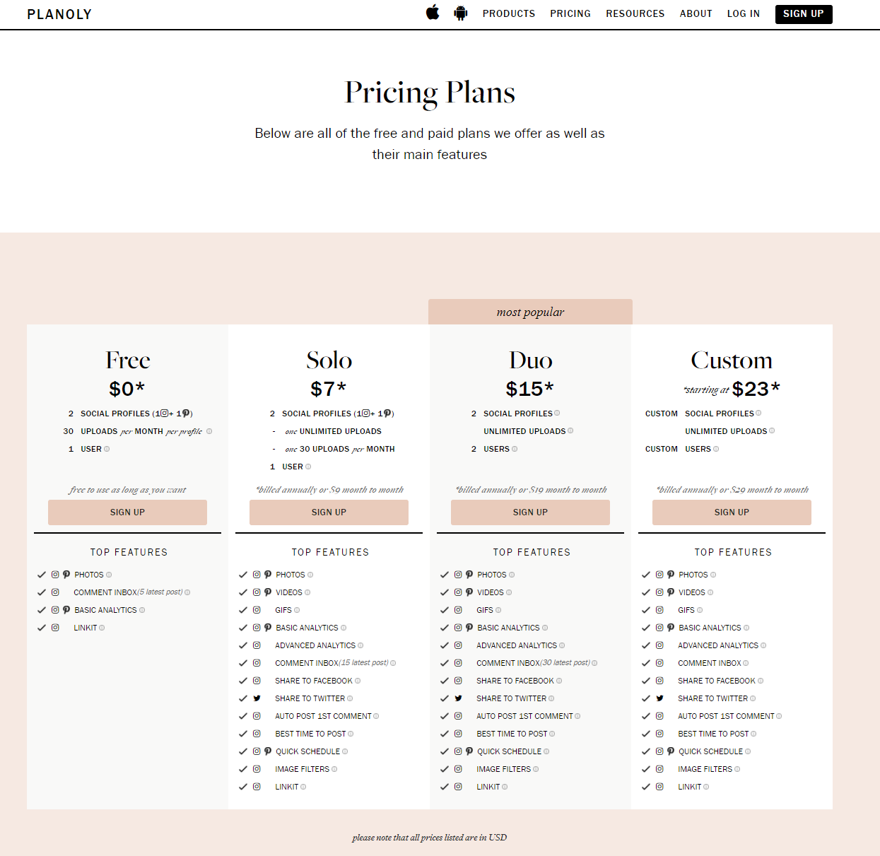 Planoly pricing