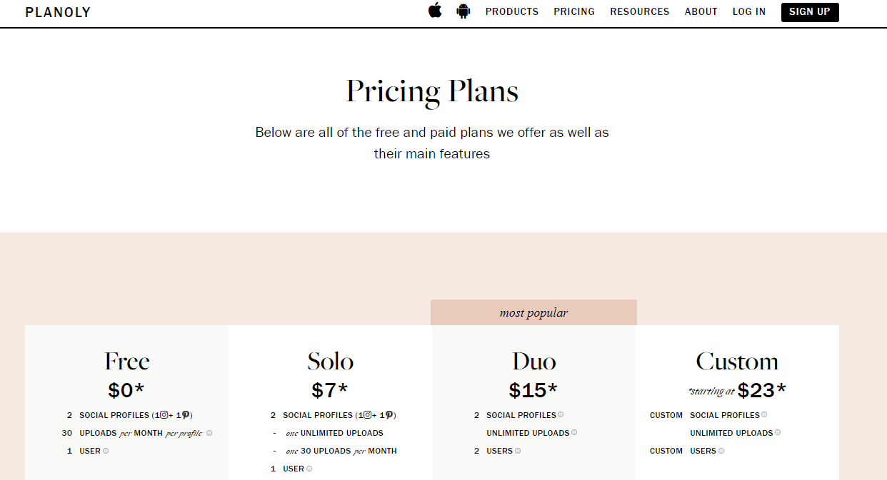 Planoly alternatives -pricing