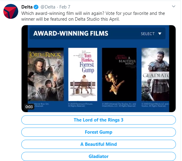 Social media post idea – Delta Airlines runs a poll on Twitter