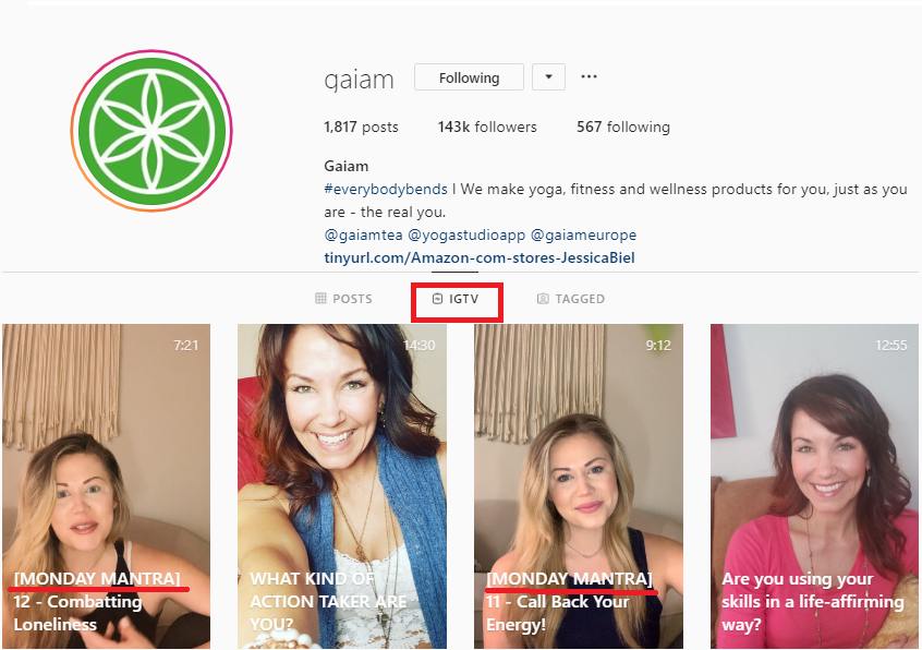  Social media post ideas – Gaiam takes advantage of IGTV: