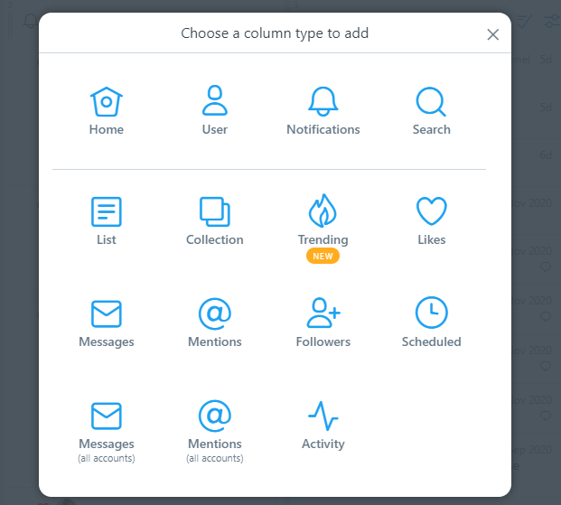 Tweetdeck Alternatives functionality icons
