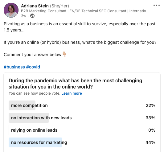 Use LinkedIn features like polls to understand your audience and create a buyer persona in storytelling on LinkedIn profile.