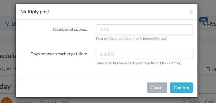 Multiplying a post in Postfity