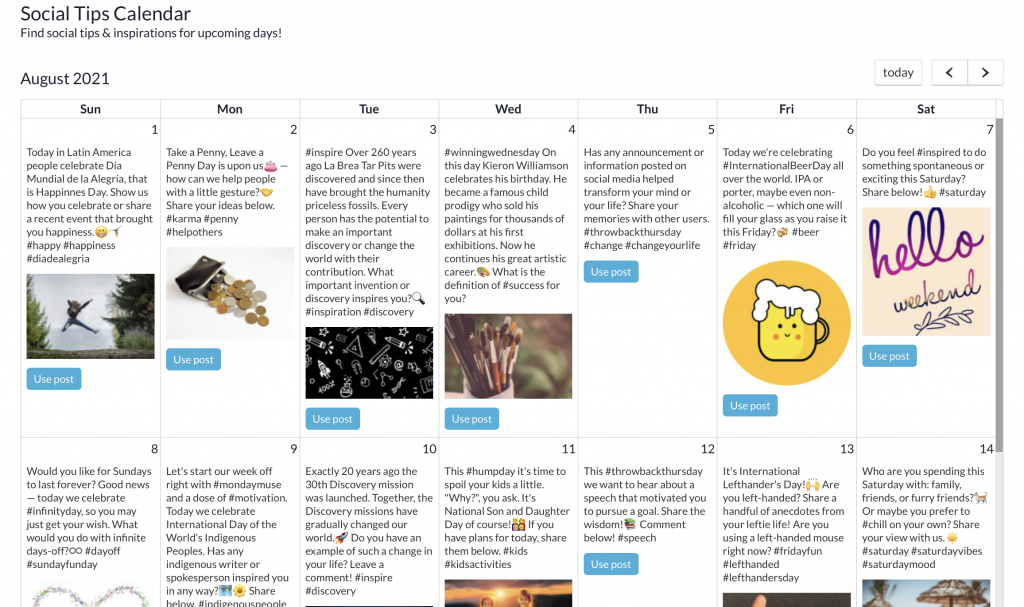 Get inspired with Postfity's Social Tips Calendar