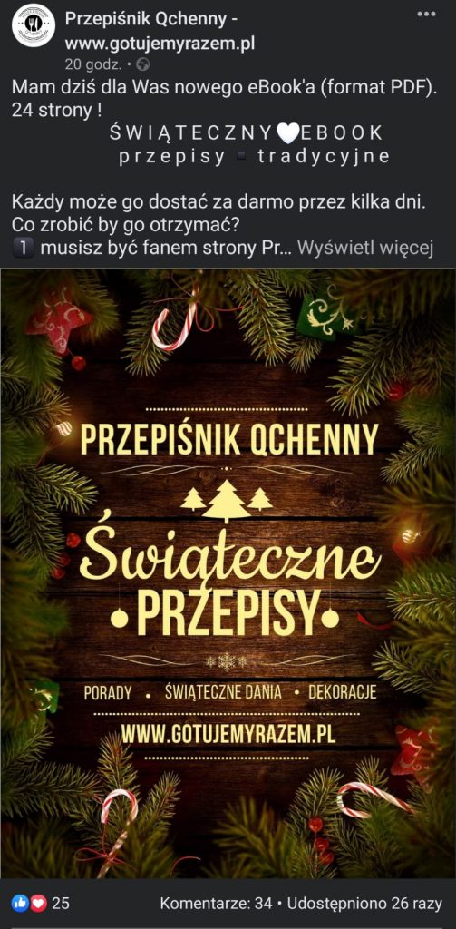 Post with the rules for getting a free e-book from the Przepisnik Qchenny  (Christmas recipes) 