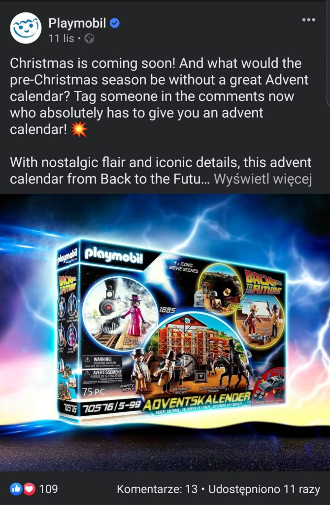 Playmobil advent calendar advertising Christmas Facebook posts